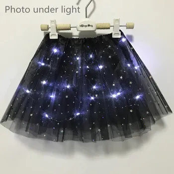 2020 m., naujosios Šviesos diodų (LED) Mergina Vaikų Drabužių Star Tutu Sijonas Princesė Šalies Tutus Tiulio Pettiskirt Vaikų Baleto Šokių Helovinas juoda
