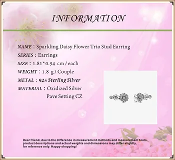 2020 M. Pavasarį Naujas 925 Sterlingas Sidabro Auskarai Putojantis Daisy Gėlių Trio Stud Auskarai Moterims Gryno Sidabro Bižuterijos