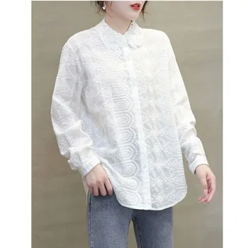 2020 m. rudenį literatūros šviežių siuvinėjimo nėrinių peter pan apykaklės laisvi marškinėliai moterims palaidinė