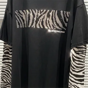 2020 m. Rudenį Moterys Medvilnės Marškinėlius Deimantų Leopardas Spausdinti Spliced Long Sleeve T-shirt Moterų Mados O-Kaklo Laisvi marškinėliai Topai