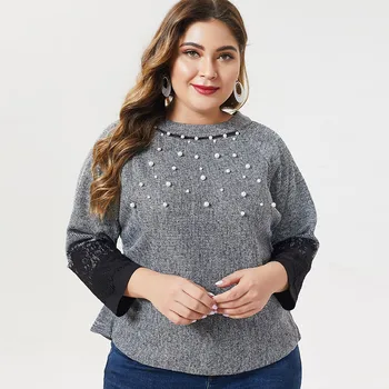 2020 m. Rudenį Moterų Plius Dydis-ilgomis rankovėmis marškinėliai mados ponios Derliaus elegantiškas mama Plius Dydis Viršūnės
