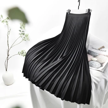 2020 m. rudenį naujų atvykstant aukšto juosmens ilgai-line baltos spalvos klostuotas sijonas elegantiškas breif maxi sijonai moteriški juoda
