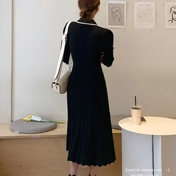 2020 M. Rudenį, Žiemą, Moterų Megzti Plisuotos Suknelė Ilgomis Rankovėmis Korėjos Atsitiktinis Streetwear Elegantiškas Ilgas Megztinis Suknelė Skraiste Femme