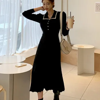 2020 M. Rudenį, Žiemą, Moterų Megzti Plisuotos Suknelė Ilgomis Rankovėmis Korėjos Atsitiktinis Streetwear Elegantiškas Ilgas Megztinis Suknelė Skraiste Femme
