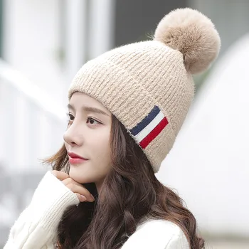 2020 M. Žiemos Skrybėlės Moterims Mados Megzti Vilnos Kepurė Šilta Ir Sutirštės Juoda Balta Raudona Dryžuota Beanies Didelis Pompoms Dizaineris Kepuraitės