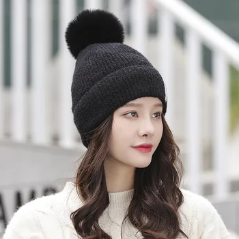 2020 M. Žiemos Skrybėlės Moterims Mados Megzti Vilnos Kepurė Šilta Ir Sutirštės Juoda Balta Raudona Dryžuota Beanies Didelis Pompoms Dizaineris Kepuraitės