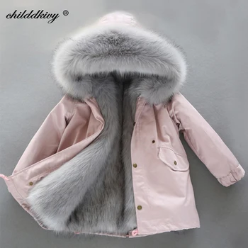 2020 m. Žiemą Vaikus Dirbtiniais Fox Fur Coat Kūdikių Kailio Drabužiai Parko mergaičių, Vaikų Drabužiai Storio Viršutiniai drabužiai Striukės mergaitėms
