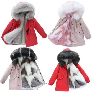 2020 m. Žiemą Vaikus Dirbtiniais Fox Fur Coat Kūdikių Kailio Drabužiai Parko mergaičių, Vaikų Drabužiai Storio Viršutiniai drabužiai Striukės mergaitėms