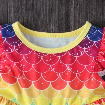 2020 metų Vasaros Kūdikių Mergaitės, O-kaklo Plaukioja Rankovės žvynų Spausdinti Suknelė Bamblys Vaivorykštės Spalvomis-line Suknelės 0-3T Vaikų Drabužiai