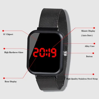 2020 Moterų Laikrodžiai Mados LED Watch Nerūdijančio Plieno Žiūrėti Didelis Ciferblatas Skaitmeniniai Laikrodžiai Vyrų Laikrodis Elektroninis Laikrodis Moterims