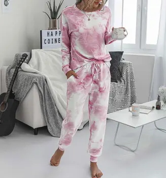 2020 Moterų Pižama Kaklaraištis Dažų Ištaigingas Dėvėti Loungewear Moterų Pižama Nustatyti Kaklaraištis Dažų Miego Nustatyti Lounge Nustatyti ilgomis Rankovėmis Sleepwear Moterims
