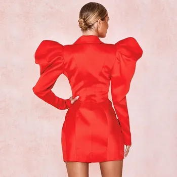 2020 Naujas Moterų Raudonas Burbulas Rankovės Mados Klubas Suknelė Vestido Seksualus V-Kaklo Mygtuką Mini Bodycon Celebrity Club Vakare Šalis Suknelė