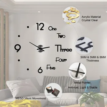 2020 NAUJAS Sieninis Laikrodis Lipdukas Veidrodis, Sieninis Laikrodis Sienų Lipdukai Modernus Dizainas, Nuimamas Kietas Akrilo 3 Spalvos 