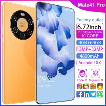2020 Naujausias Celuaressmartphone, Mate41Pro 6.72 colių FHD+ O-Ekrano 13MP+32MP Kamera Face&Ekrano, pirštų Atspaudų Atrakinti.Baterija 4800mAh