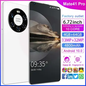 2020 Naujausias Celuaressmartphone, Mate41Pro 6.72 colių FHD+ O-Ekrano 13MP+32MP Kamera Face&Ekrano, pirštų Atspaudų Atrakinti.Baterija 4800mAh