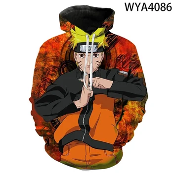 2020 Naujų Anime Naruto 3D Hoodies Vyrų, Moterų, Vaikų Mados ilgomis Rankovėmis Kailis Berniukas Mergaitė Atvėsti Puloveris Aukso Naruto Hoody