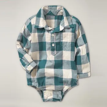 2020 Naujų Drabužių Mėlynos Spalvos Pledas Marškiniai Mažai Trikampis Romper Baby Girl Drabužiai Pledas 