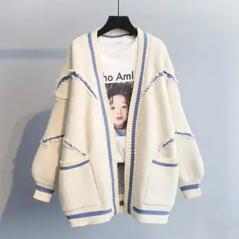 2020 Naujų korėjos Stiliaus Paltai Moterims 's Mados Rudens Prarasti Trikotažas ilgomis Rankovėmis Džemperis Cardigan Ponios Priemiestinių Žiemą