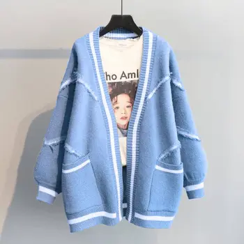 2020 Naujų korėjos Stiliaus Paltai Moterims 's Mados Rudens Prarasti Trikotažas ilgomis Rankovėmis Džemperis Cardigan Ponios Priemiestinių Žiemą