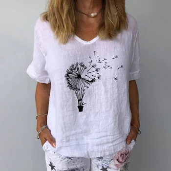 2020 Plius Dydis Moterų Tshirts Vasaros Medvilnės Marškinėliai Daisy Gėlių V Neck T Shirt Grafikos Spausdinimo Pagrindinio Tees Harajuku Moterų Topai