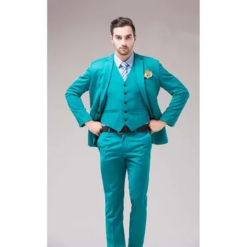 2020 Žalia Mėlyna Jaunikis Tuxedos Žingsniu Atvartas, vyriški Kostiumai Turkis Jaunikis Vestuvių Vakarienė Geriausią Vyro Kostiumai (Švarkas+Kelnės+Liemenė)