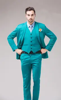 2020 Žalia Mėlyna Jaunikis Tuxedos Žingsniu Atvartas, vyriški Kostiumai Turkis Jaunikis Vestuvių Vakarienė Geriausią Vyro Kostiumai (Švarkas+Kelnės+Liemenė)