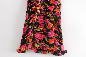 2021 Naujas Mados Vasaros Šalis Stiliaus Gėlių Spausdinti Mini Diržas Suknelė Moterims Atsitiktinis Seksualus Giliai V-kaklo Backless Suknelės Moterų Vestidos
