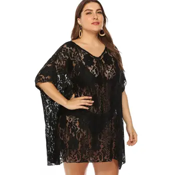 2021 naujas vasaros plius dydis suknelė moterims didelių palaidų atsitiktinis skaidrus tuščiaviduriai iš sexy plonas nėrinių suknelės juoda 4XL 5XL 6XL 7XL
