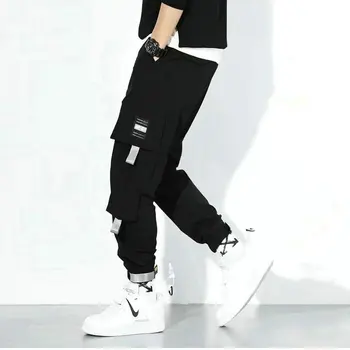 2021 Streetwear Poilsiu Hip-Hop Kelnės Vyrams Big Kišenėje Juodos Haremo Kelnės Vyrams, Drabužių Madas Elastinga Juosmens Korėjos Stiliaus Kelnės