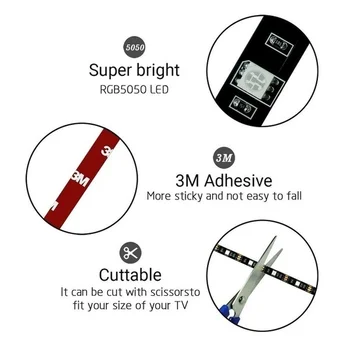 2m USB Powered LED Šviesos Juostelės TV Apšvietimas, Namų Kino sistemos, Apšvietimo TV Kompiuterio Ekraną, Televizorių su Nuotolinio Valdymo