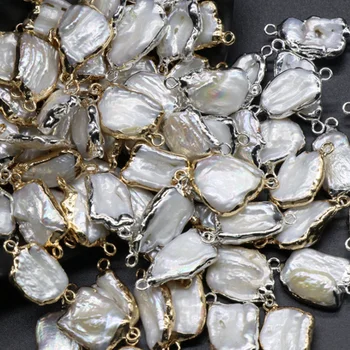 2vnt/daug Gamtos Perlų Žavesio Pakabukas Gėlavandenių perlų formos aukso dvigubai skylę Pakabukas 