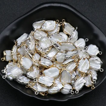 2vnt/daug Gamtos Perlų Žavesio Pakabukas Gėlavandenių perlų formos aukso dvigubai skylę Pakabukas 