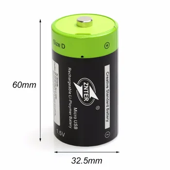 2VNT ZNTER 6000mAh 1,5 V įkrovimo baterija Micro USB baterija dydis D Lipo LR20 baterijos su Mikro USB laidas, greito įkrovimo