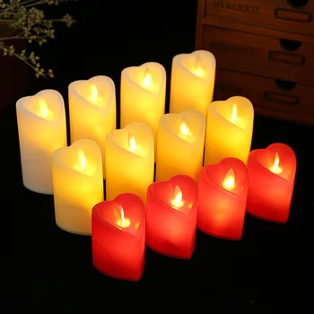 2X 11cm Širdies Formos Elektroninių Žvakių Mirgėjimas LED Arbata Šviesos Romantika Baras, Naktiniai staleliai, Lempa Kalėdų Vestuves Apšvietimo Deco