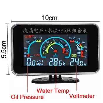 3 1. LCD Automobilinis Skaitmeninis alyvos slėgio daviklis Voltmeter Vandens Temp matuoklis NPT 1/8 Alyvos Slėgio jutiklis + Vandens Temperatūros jutiklis 10mm