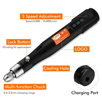 3 Greičiai, Reguliuojamas 15000rpm Elektros Šlifavimo Mašinos Nešiojamą Mini Šlifuoklis USB Maitinimo Graviravimas Pen Rotaciniai Įrankiai