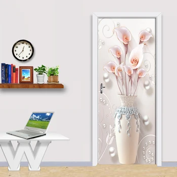 3D Brangakmenis Vaza Gėlių 3D Durys, PVC Lipdukas Vandeniui lipnios Sienos Lipdukas Kambarį Miegamojo Duris Namų Dekoro, Sienų Lipdukai