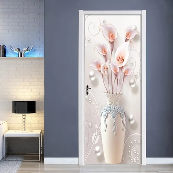 3D Brangakmenis Vaza Gėlių 3D Durys, PVC Lipdukas Vandeniui lipnios Sienos Lipdukas Kambarį Miegamojo Duris Namų Dekoro, Sienų Lipdukai
