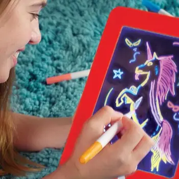 3D Magija Piešimo Lenta Kūrybingi Vaikai Vaikai Pen LED Žibintai Švyti Meno Eskizų