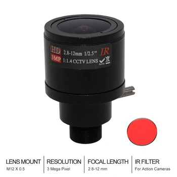 3Megapixel Varifocal Lens Su ir SPINDULIŲ Filtras 2.8-12mm M12 Mount 1/2.5 colių Rankinio Fokusavimo ir Priartinimo Veiksmų Fotoaparato Sporto Fotoaparatas