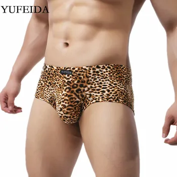 3PCS/DAUG Sexy Mens Kelnės Apatiniai Leopard Seksualus Minkštas Kvėpuojantis Žemas Augimas Kelnės Bumbulas Dėklas U iškilių Vyrų Gėjų Bailys Kelnaitės