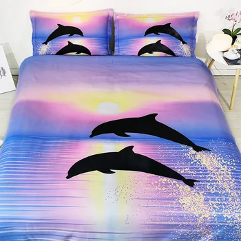 3pcs mergaičių paauglių, mėlyna ir violetinė spalvinga vandenyne, o delfinai patalynės komplektai vaikams pink space tinginys vienaragis antklode padengti nustatyti vieno