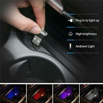 3PCS Mini Lempos Lemputė Priedai USB LED Automobilio Salono Šviesos Neonas Atmosfera Aplinkos