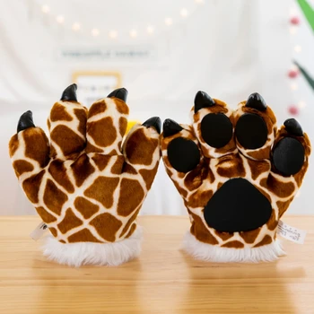 3Pcs Suaugusiems, Vaikams, Juokingi Gyvūnų Cosplay Kostiumų Rinkinys Žirafa Lankelis 3D Pliušinis Leteną Pirštinės Kimštiniai Žaislai, Pūkuotas Ilga Uodega