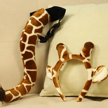 3Pcs Suaugusiems, Vaikams, Juokingi Gyvūnų Cosplay Kostiumų Rinkinys Žirafa Lankelis 3D Pliušinis Leteną Pirštinės Kimštiniai Žaislai, Pūkuotas Ilga Uodega