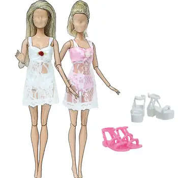 4 Vnt/Set Aukštos Kokybės Lėlės Aprangą 2x Pižama Rausva Nėrinių Apatinius + 2x Lėlės Butas Šlepetės Bateliai Barbie Lėlės Priedai Žaislas