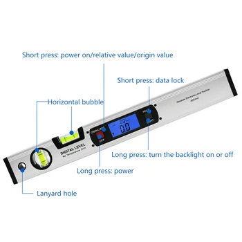 400mm Skaitmeninis Kampo Ieškiklis Inclinometer Elektroninių Lygio Valdovas 360 Laipsnių gulsčiukas Su burbulas Matlankis Be Magnetai