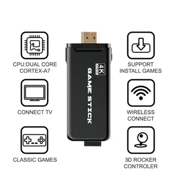4K TV Vaizdo Žaidimas Stick Konsolės 2.4 G Dvigubai Wireless Gamepad Valdytojas Built-in 3000/10000 Žaidimai Parama PS1 Žaidimų Konsolės