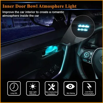 4PCS Ledo Mėlyna/Tamsiai Mėlyna Powerty LED Šviesos Vidinė Durų Rankena Dubenį Nuotaikos Apšvietimas, Dekoratyvinis Automobilių Lempa 