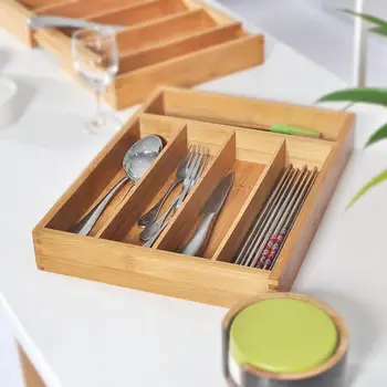 5-Tinklo Įrankių Laikymo Dėžutė Plečiama Stalo Įrankių Dėklas Bambuko Stalčių Organizatorius Namų Virtuvėje Bambuko Praktinių Bakalėja Organizatorius